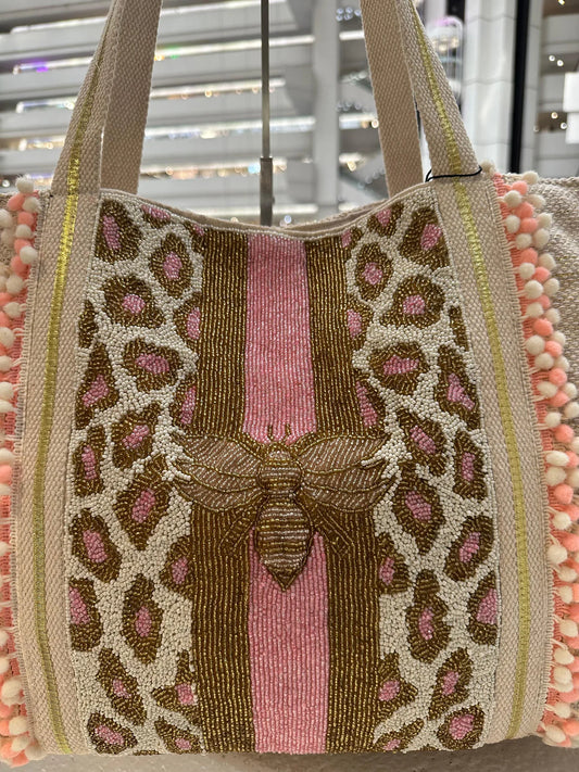 Laurie Bee and Leopard Beaded Tote